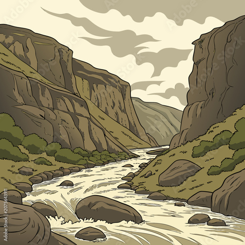 Foto Mountain river flowing through a rocky canyon with steep cliffs water flow rock