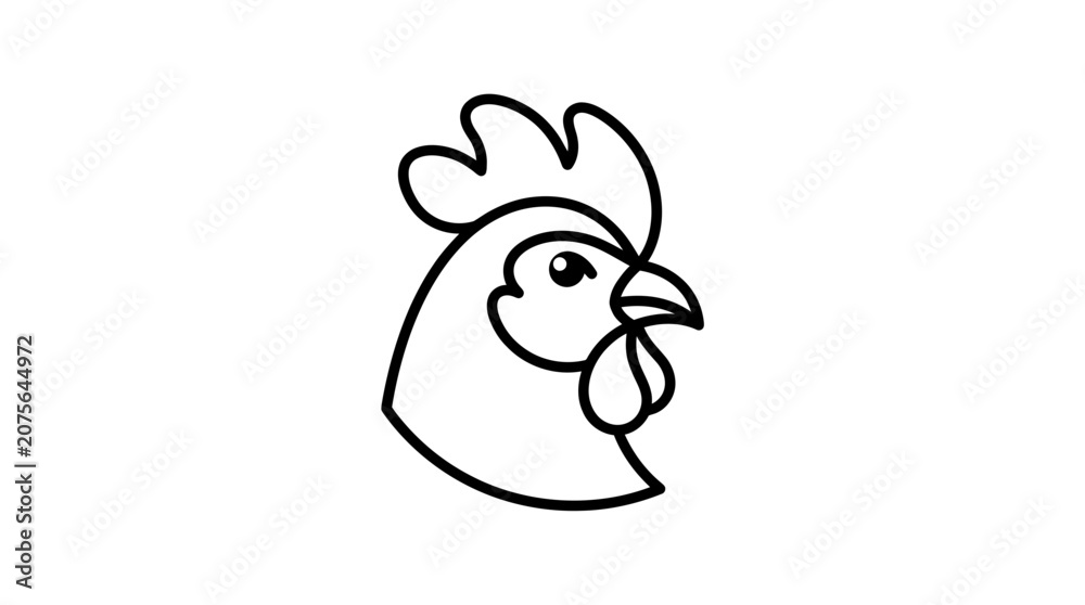 Fototapeta premium Simple Line Art Rooster Head Icon Isolated on White Background