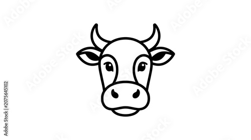 Simple Line Art Icon of a Cow Face with Horns on White Background