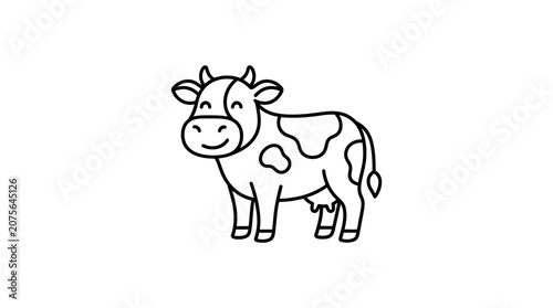 Cute Cartoon Cow Illustration - Simple Line Art Drawing