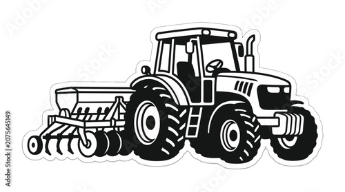 Modern Tractor with Seed Drill Attachment for Agricultural Sowing and Planting