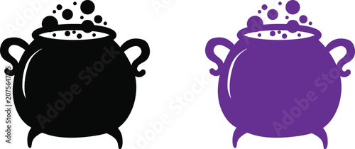 Halloween cauldron icons in black and purple for spooky decorations