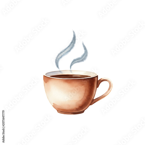 Watercolor Coffee Cup with Steam PNG Transparent