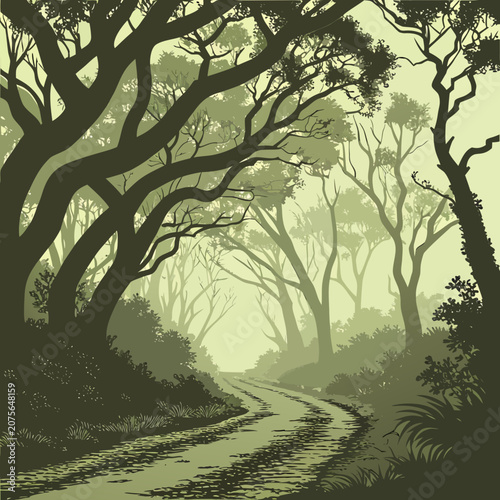 Photos Serene forest path with tall trees and lush greenery environment wilderness