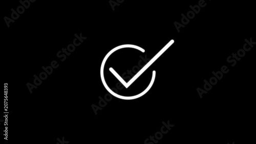 Tick mark icon seamless loop.Glowing neon line Tick mark or confirm icon animation, approval icon with circular outline for confirmation, yes motion choice success correct, circle, validation accept