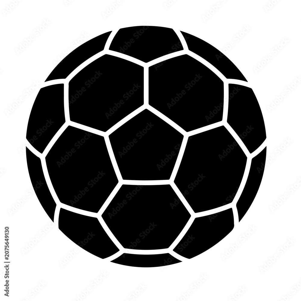 Fototapeta premium Black and White Soccer Ball Icon Isolated on White Background, Minimalist Sport Graphic