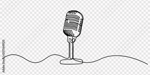 Foto continuous one line drawing of vintage microphone minimalist audio broadcasting
