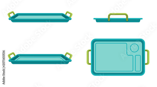 Serving tray tableware with front side rear and top views vector illustration