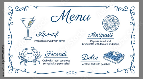 Obraz na płótnie Elegant Italian Restaurant Menu Template Vector Featuring Vintage Border Frame I
