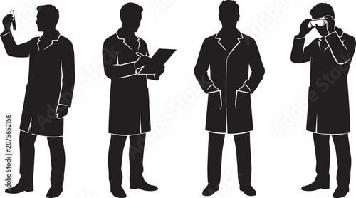 Scientist Silhouette Collection with Laboratory Researchers and VR Technology
Black silhouette collection featuring four scientists and laboratory researchers in different poses. Includes a scientist.