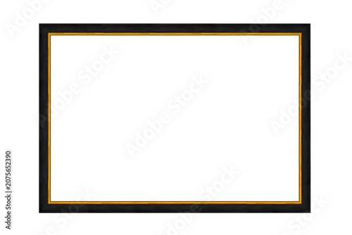 Classic black wood frame with gold inner border isolated transparent background.