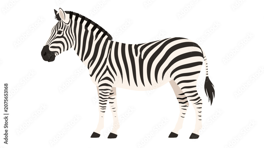 Obraz premium Side view zebra standing isolated on white background