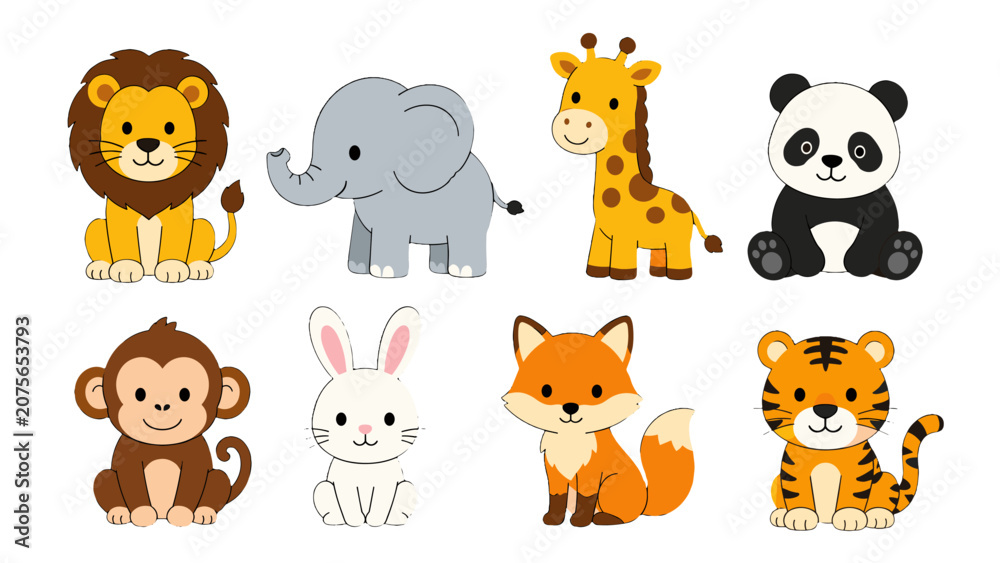 Fototapeta premium Wild animals cartoon icons set