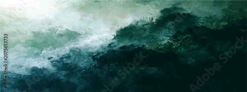 Fotografie Abstract turbulent ocean wave crashing with dramatic stormy atmosphere, evoking raw power untamed nature