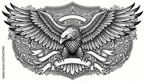 Cuadro en lienzo Eagle with spread wings and feathers.