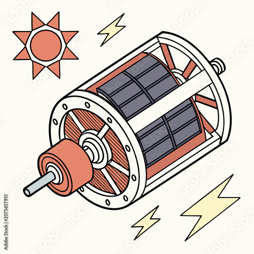 Tableau sur toile Isometric solar energy electric motor illustration with electric isometric techn