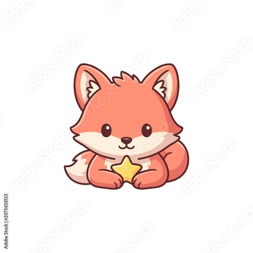A cute cartoon fox holds a small yellow star illustration