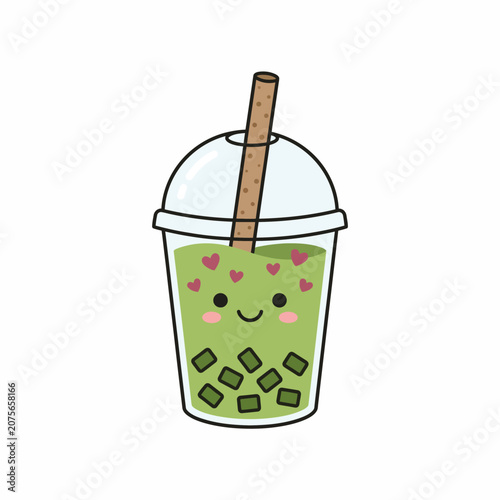 A cute green drink in a plastic cup with a straw