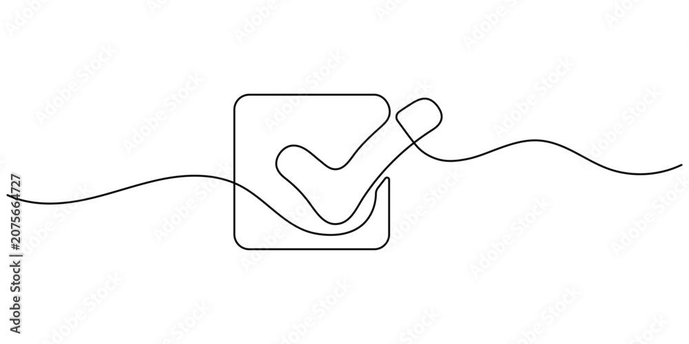 Obraz premium Check Mark One Line Drawing Minimalist Verification Icon Vector Illustration