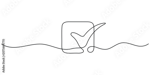 Check Mark One Line Drawing Minimalist Verification Icon Vector Illustration