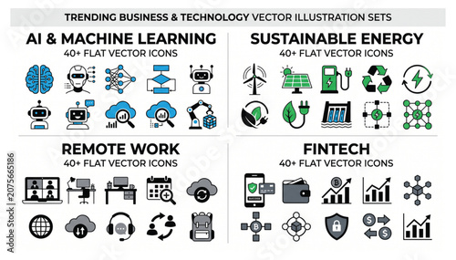 Cuadro en lienzo Trending business and technology flat vector illustration sets covering AI energ