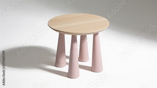 Modern round wooden side table with pink conical legs furniture minimalist