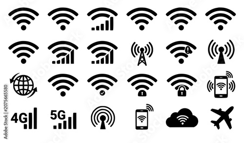 Photos Black WiFi symbol pack with wireless network vector icons