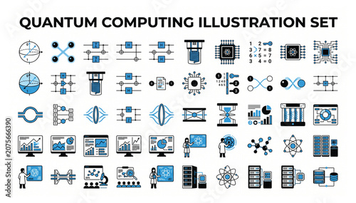 Canvastavla Quantum computing and advanced technology vector icon illustration collection fo