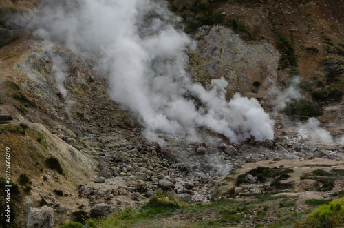 Konstfotografi Dense steam rises from active fumaroles and hot spring vents at Dachnye Hot Spri