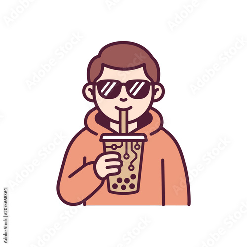 A cool person drinks a refreshing beverage in a simple style