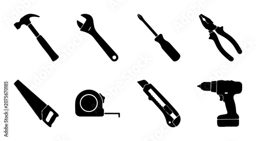 Fotografía Collection of Hand Tool Silhouettes for DIY and Construction Projects, UI Design