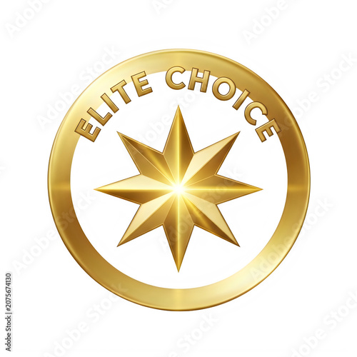 Golden star badge with sunburst design on blue circle