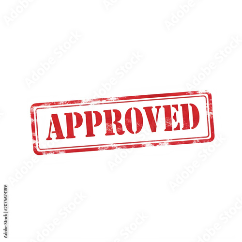 Red approved stamp with bold border on white