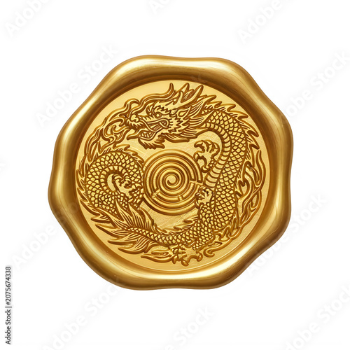 Golden wax seal with intricate dragon design
