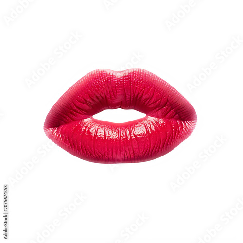 Close-up of glossy red lipstick mark on skin