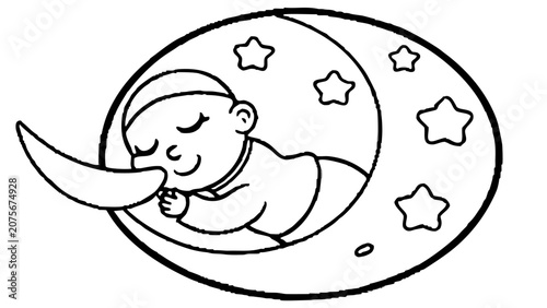 Cute Cartoon Moon and Stars Character Vector Illustration with Funny Smiling Moon Icon for Children Coloring Book Fantasy Night Sky Design and Nursery Art
