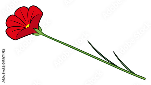 Single Red Poppy Flower Isolated on White Background with Vibrant Bloom Petals and Green Leaf for Spring Nature Floral Design and Botanical Closeup