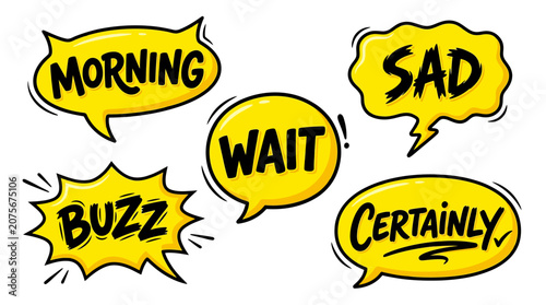 speech bubbles with various emotional words