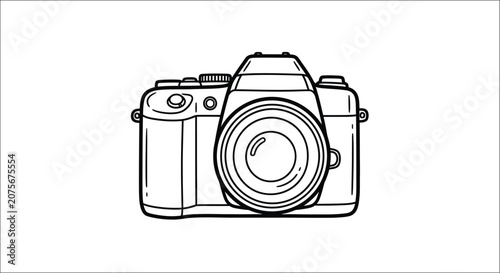Photos Line art illustration of a single lens reflex camera black and white