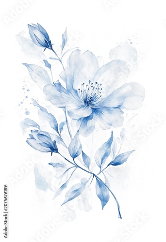 Blue Watercolor Floral Illustration