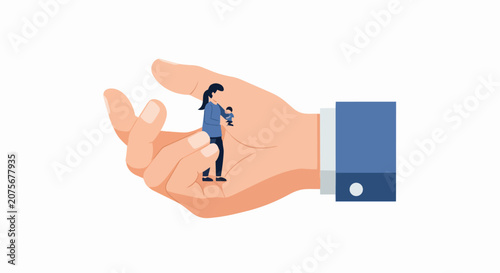 Giant Hand Protecting Mother and Baby Illustration, Family Support, Social Welfare, Life Insurance and Healthcare Concept