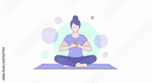 Woman in Yoga Pose Making Heart Hand Gesture, Minimalist Wellness Illustration for Meditation, Self-Love, and Mental Health Awareness
