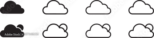 Obraz na płótnie Weather icon set featuring cloud shapes and sun coverage variants in solid and linear graphic styles