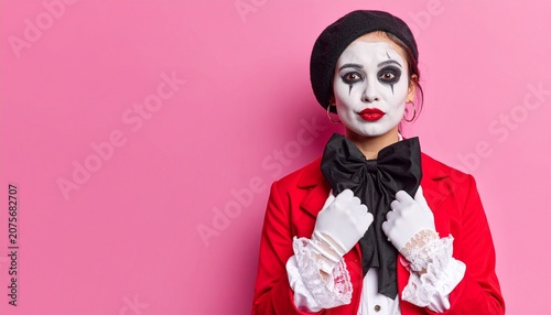 Clown Costume Harlequin Mime Pink Background Theatrical Contrast Concept