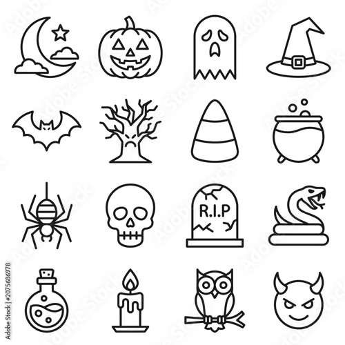 A collection of various spooky holiday icons arranged in a grid