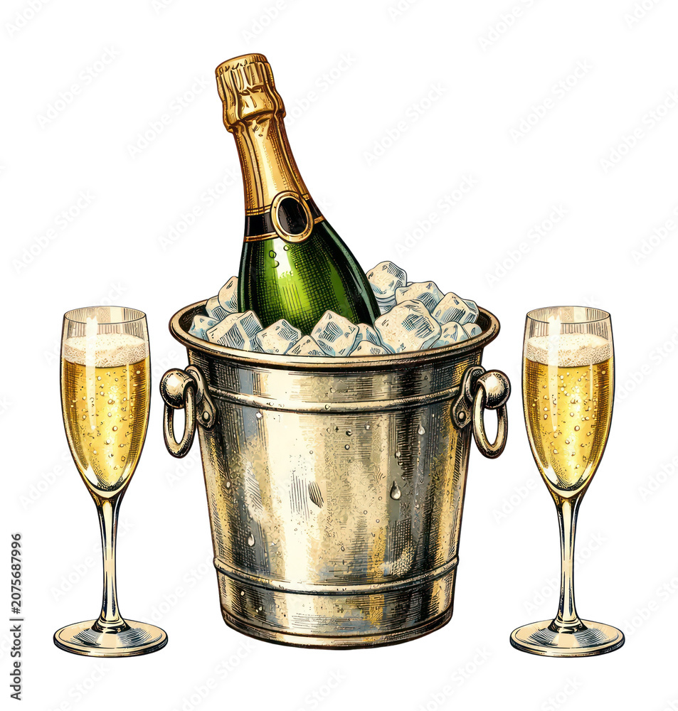 Fototapeta premium PNG Champagne celebration ice bucket illustration.