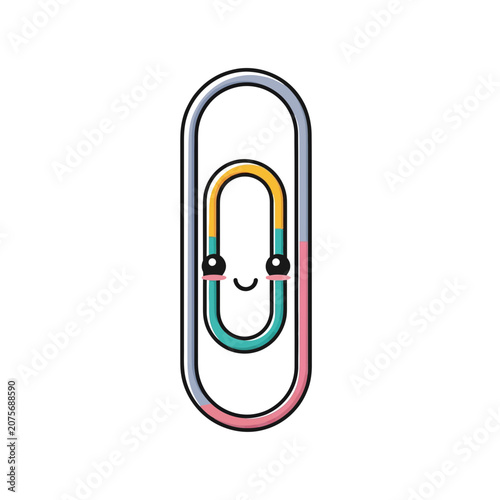 Adorable Kawaii Paperclip Character with Happy Smiling Face and Colorful Gradients