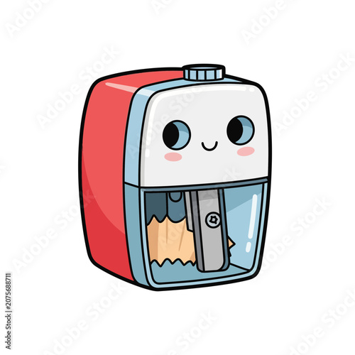 Cute Cartoon Mechanical Pencil Sharpener Character Illustration Isolated on White