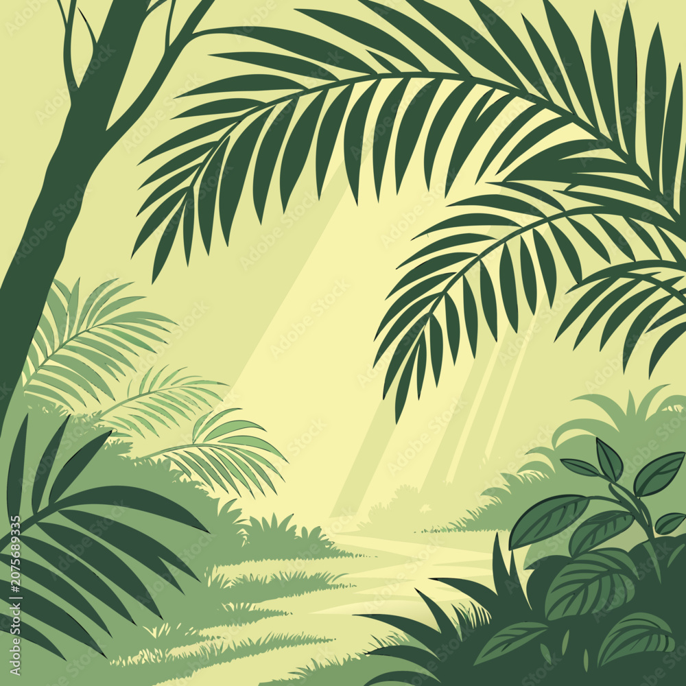 Fototapeta premium Tropical forest with sunlight and green leaves tropical sunlight vegetation botanical