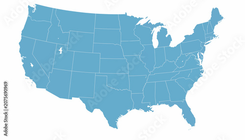 Photography United States map, USA states outline, blue vector illustration, geographic boun